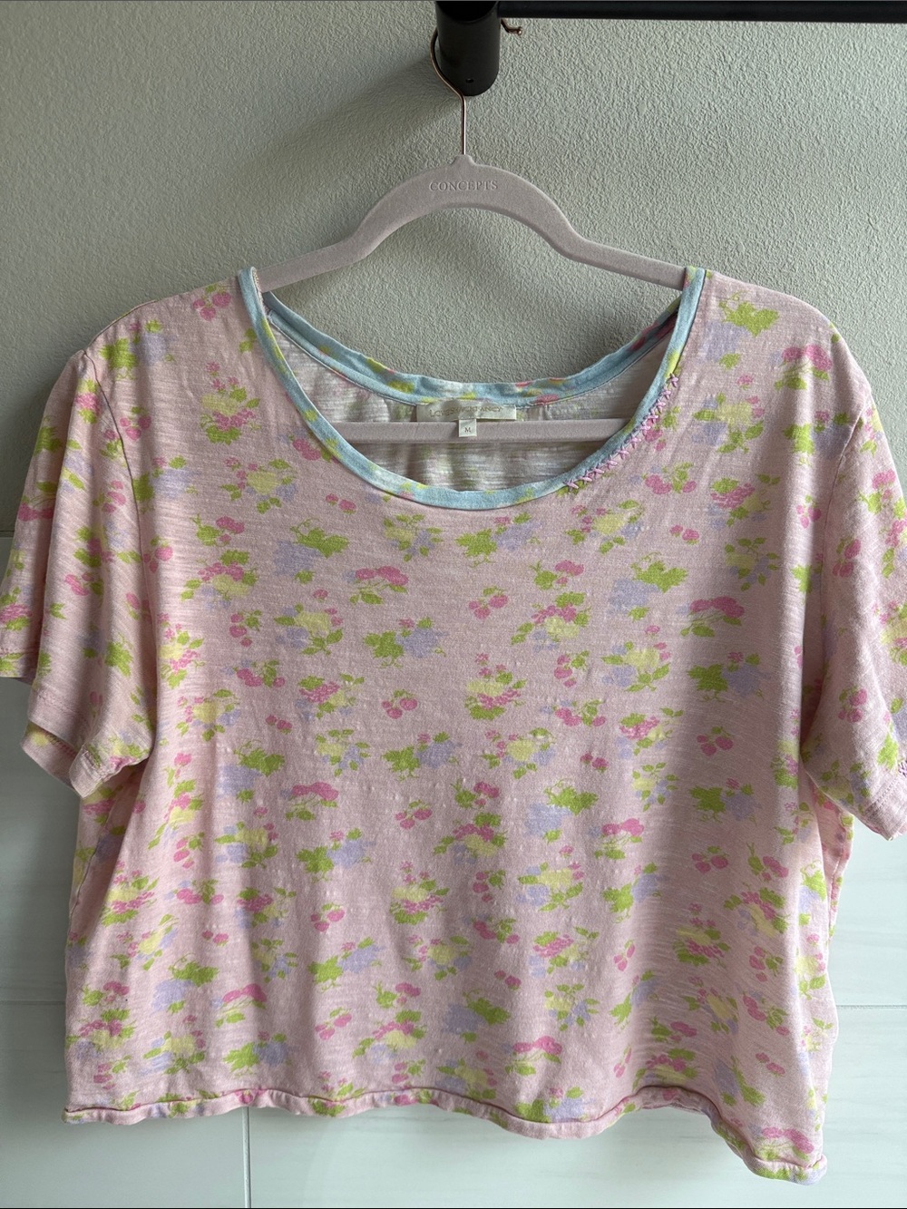 LoveShackFancy Pastel Pink Floral Short Sleeve Tee